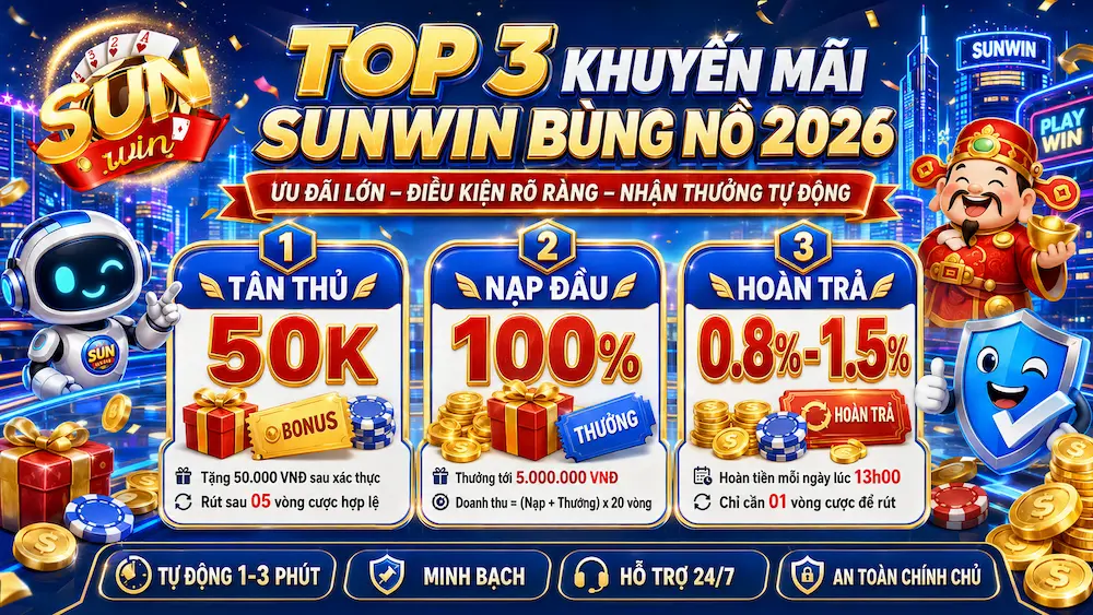 Tổng Hợp Khuyến Mãi Sunwin Mới Nhất – Hướng Dẫn Cách Nhận Ưu Đãi An Toàn 1 Top 3 Chương Trình Khuyến Mãi Sunwin Bùng Nổ Nhất