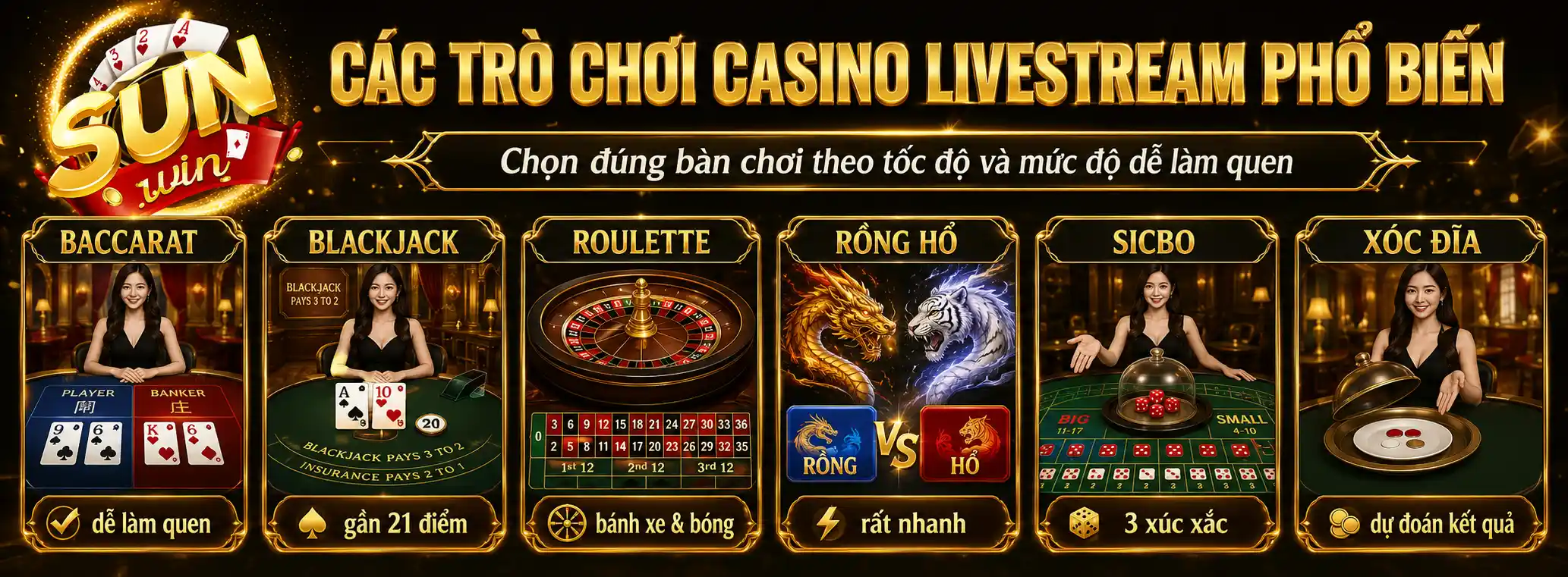 Các trò chơi Casino Livestream Sunwin phổ biến